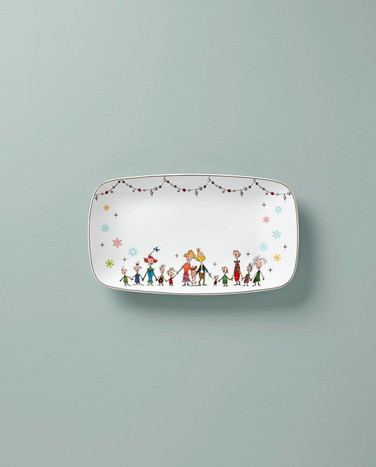 Lenox Serveware, Merry Grinchmas Tray, 13.75 x 7.5-Inch, Food Tray, Microwave Safe & Dishwasher Safe Porcelain, Grinch Winter Serving Tray, Christmas Decor, Christmas Table Centerpieces (1 Piece)