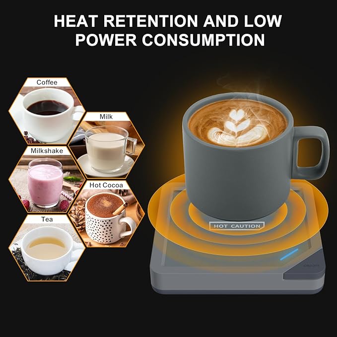 Coffee Mug Warmer Set: Coffee Warmer for Desk Auto Shut Off Candle Warmer Plate Electric Beverage Coffee Cup Warmer Heated Coffee Mug for Coffee,Tea, Milk Up to 131°F/55°C (Grey)