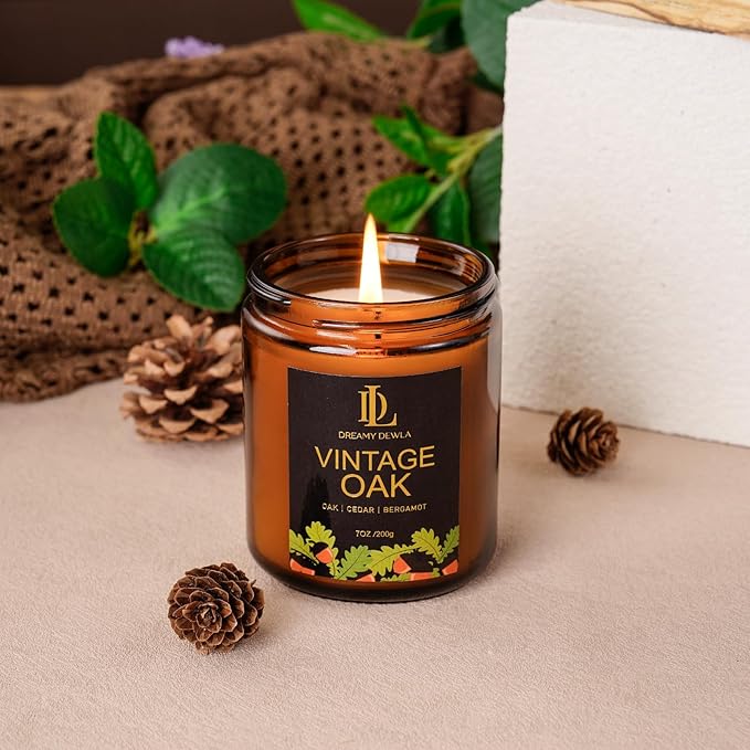 Vintage Oak Scented Candle, Soy Candles for Home Scented, Masculine Amber Jar Candles Gifts for Men Women, 7oz