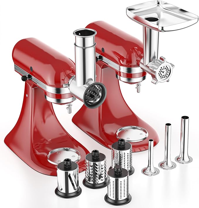 Meat Grinder & Cheese Grater Attachment for KitchenAid Stand Mixer, Meat Grinder with Sausage Stuffer Tubes, Slicer Shredder Attachments, Food Grinder for KitchenAid Mixer Attachments