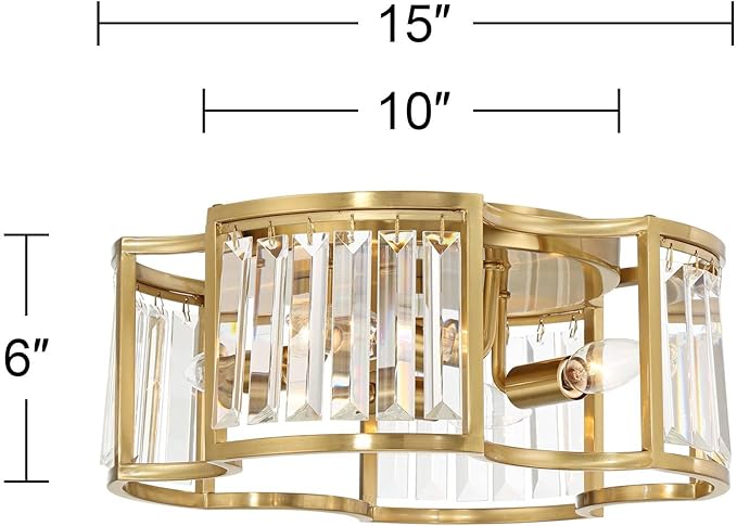 Possini Euro Design Gillian Modern Glam Ceiling Light Semi Flush-Mount Fixture 15" Warm Soft Gold 4-Light Crystal Rods Shade for Bedroom Kitchen Living Family Room Hallway Dining Bathroom House