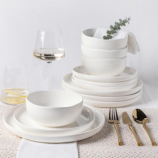 TheTerra Ceramic Dinnerware Sets for 4, 12 Pieces Porcelain Lightweight Plates and Bowls Sets, Scratch Resistant Dish Set, Oven & Microwave & Dishwasher Safe, Bright White