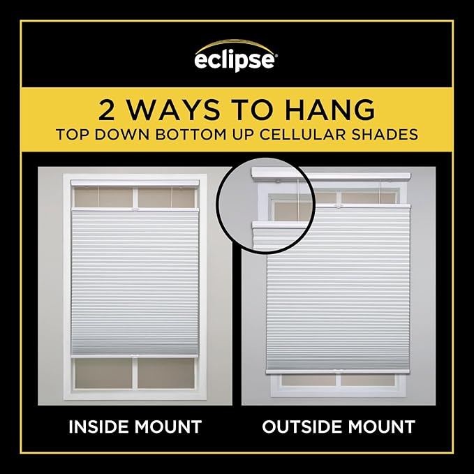 Eclipse Blackout Top Down Bottom Up Cellular Shades - Cordless Window Covering for Home or Office, Energy-Saving Light Filtering Shades, Easy Lift System - White, 33 W x 84 L