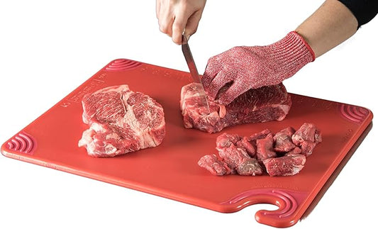 San Jamar Saf-T-Grip Plastic Cutting Board with Safety Hook, 15" x 20" x 0.5", Red, (Pack of 6)
