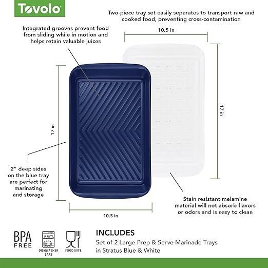 Tovolo Steak Marinating Container with Lid Large Grill Marinade and Prep Tray Set for Meat Veggies Burgers, Dishwasher Safe BBQ Marinating Tray with Cover for Thawing Prepping or Serving 17x10.5 in