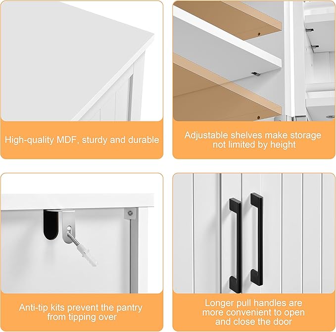 Yaheetech Storage Cabinet, Pantry Cabinet Cupboard with Door and Adjustable Shelves, Freestanding Utility Storage Cabinet for Dinning Room/Living Room, White
