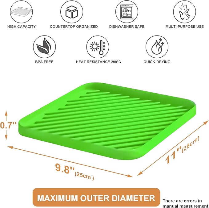 Silicone Organizer Tray for Kitchen Sink and Bathroom, Dishwasher Tray, Versatile Bathroom and Drawer Organizer Trays, Non-Slip Countertop (Green)