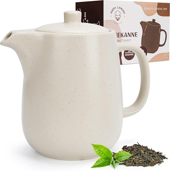 Ceramic Teapot with Infuser - 40 oz Large Teapot with Strainer - Tea Pot Ceramic for Loose Tea - Ceramic Tea Pots for Tea (Warm Grey/Beige)