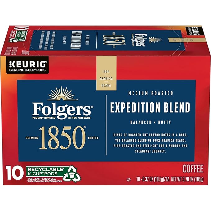 Folgers 1850 Pioneer Blend Medium Roast Coffee K Cup Pack, 54 ct 0.37 Oz Net Wt 20 Oz,, ()