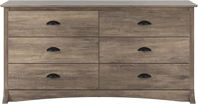 Prepac Sonoma 6-Drawer Double Dresser for Bedroom, Wide Chest of Drawers, Traditional Bedroom Furniture, 59" wide x 17.5" deep x 29" tall, Drifted Gray