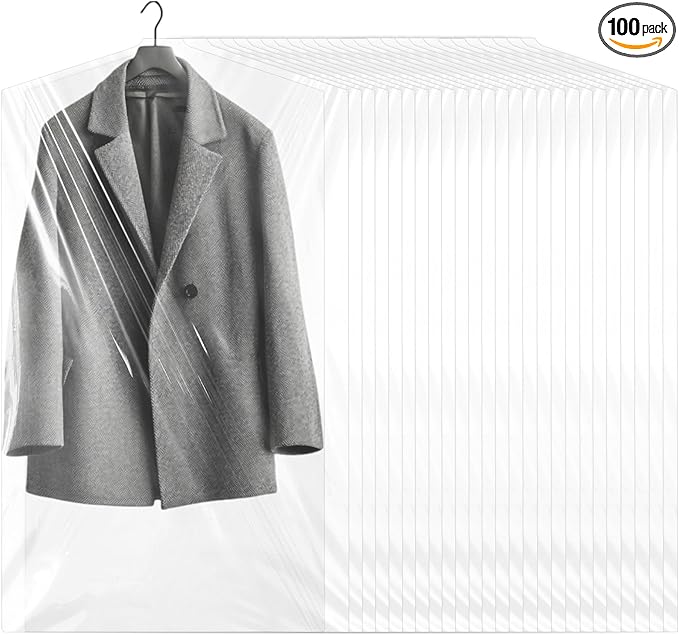 100 Pack Dry Cleaning Bags,60 * 120cm Clear Plastic Garment Bags Drys Cleaning Plastic Bag Dust Proof Clear Clothes Covers Dry Cleaner Bag Hanging Dust Proof for Hanging Clothes at Home/Dry Cleaners