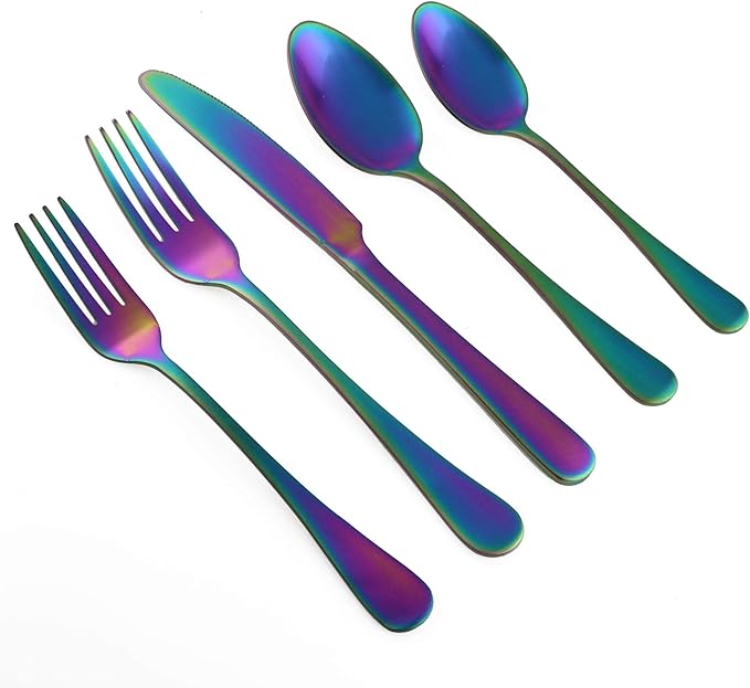 20-Piece Stainless Steel Flatware Set, Matte Finish Colorful Rainbow, Service for 4