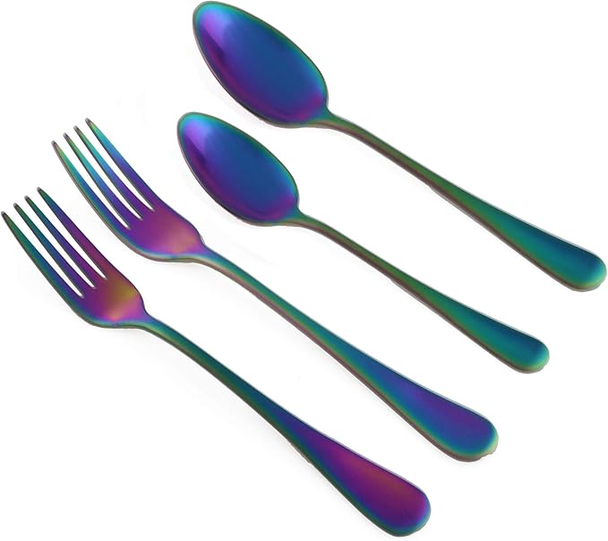 20-Piece Stainless Steel Flatware Set, Matte Finish Colorful Rainbow, Service for 4
