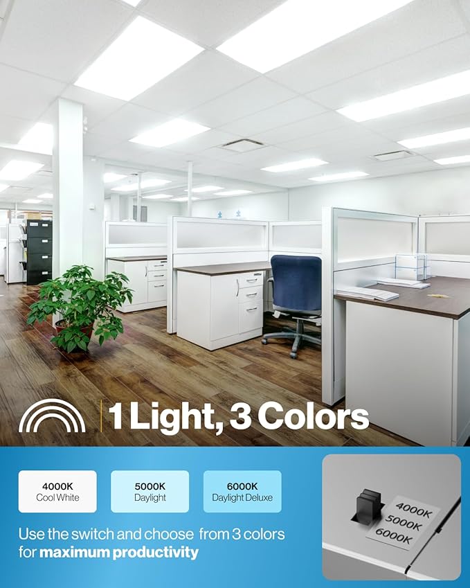Sunco 24 Pack 2x4 LED Flat Panel Light Drop Ceiling Office Shop Commercial Warehouse Fixture, 6500 Lumens, Selectable Features, 30W/40W/50W, 4000K/5000K/6000K, Dimmable (0-10V), Dustproof ETL