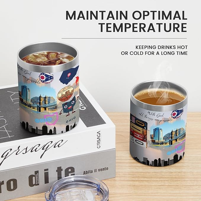 12oz Coffee Mug Ohio State Insulated Coffee Cups, United States Map Travel Mug Landmark, Birthday Gifts Cute Mugs with Lid and Straw Gifts for Mom