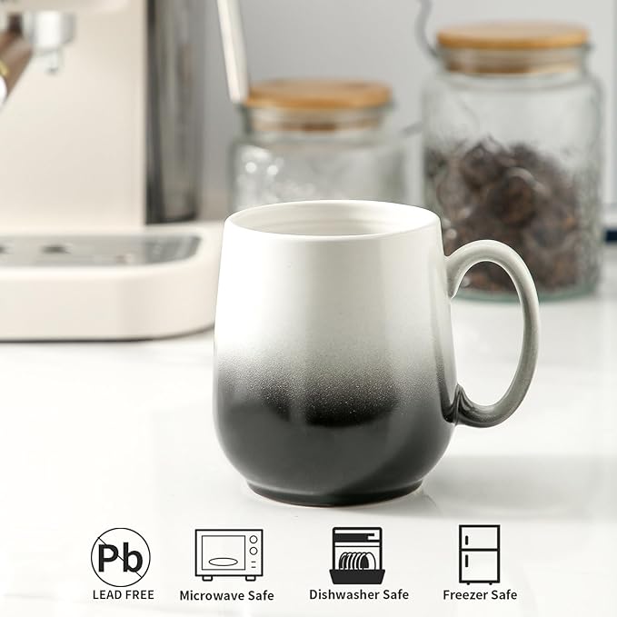HASENSE 20oz Large Coffee Mug, Ceramic Tea Cup with Handle for Office and Home, Ideal for Latte, Hot Tea, Cappuccino, Mocha, Cocoa, Dishwasher and Microwave Safe, 1PCS(Gradient Black)