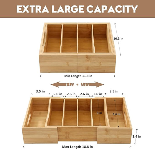 Expandable Food Container Lid Organizers Inside Cabinet, Bamboo Lids Organizer with 3 Adjustable Dividers Groove Design, Food Storage Plastic Lid Holder for Kitchen Storage, Organization