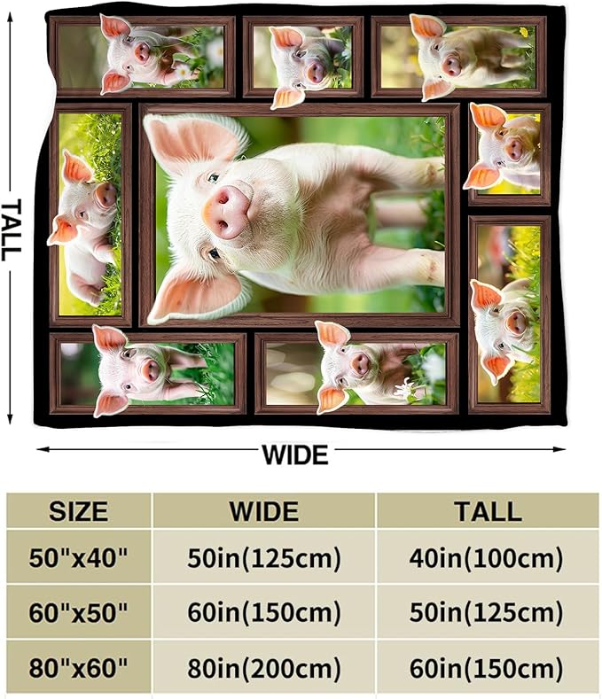 Pig Blanket Pig Gifts for Lovers Throw Blanket Stuff Cozy Plush Fleece Flannel Animal Blankets for Girls Boys Women Men 80"X60"