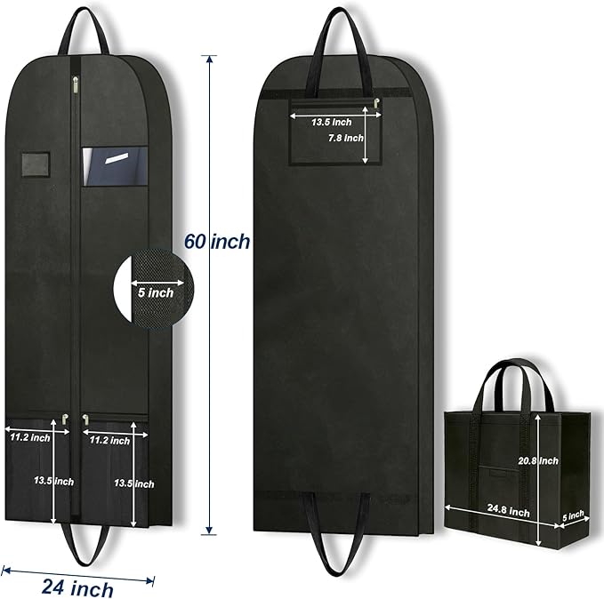 Large Heavy Duty Garment Bag for Clothing Storage, Heavy Duty Garment Bags for Travel and Hanging Clothes, Zippered Breathable Garment Bags for Long Dresses, Hanging Garment Bags for Closet Storage