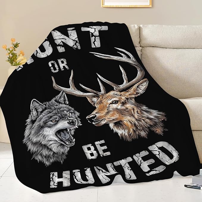 Hunting Blanket Gifts for Men Dad Wolf Deer Throw Blankets Cozy Plush Fleece Hunters Decor Flannel Fuzzy for Couch Chair Bed 50"X40"