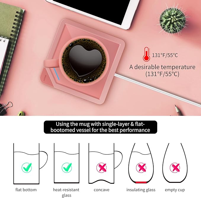 yolin Coffee Mug Warmer Dual USB: Cup Warmer for Desk Office Use Electric Beverage Warmer with Auto Shut Off After 8 Hours Coffee Warmer Plate for Cocoa Tea Water Milk, with Cup