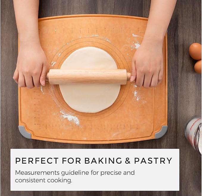 Elihome Essential Baking Pastry & Cutting Board for Kitchen, Wood Fiber Cutting Board for Kitchen, Knife Friendly, Dishwasher Safe, Non-Slip Feet, Juice Groove, Non-Porous, Eco Friendly, 15" x 18"
