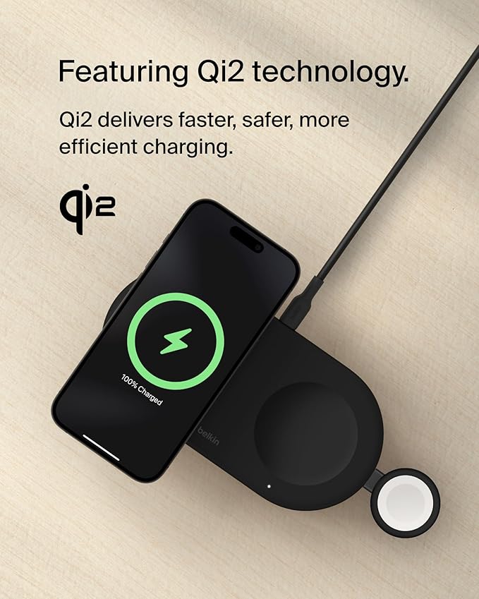 Belkin 3-in-1 MagSafe-Compatible Wireless Charging Pad with Qi2 15W - iPhone Charger - Fast Charging Wireless Charging Station for iPhone 17, 16, & 15 Series, AirPods, Apple Watch, & More - Black