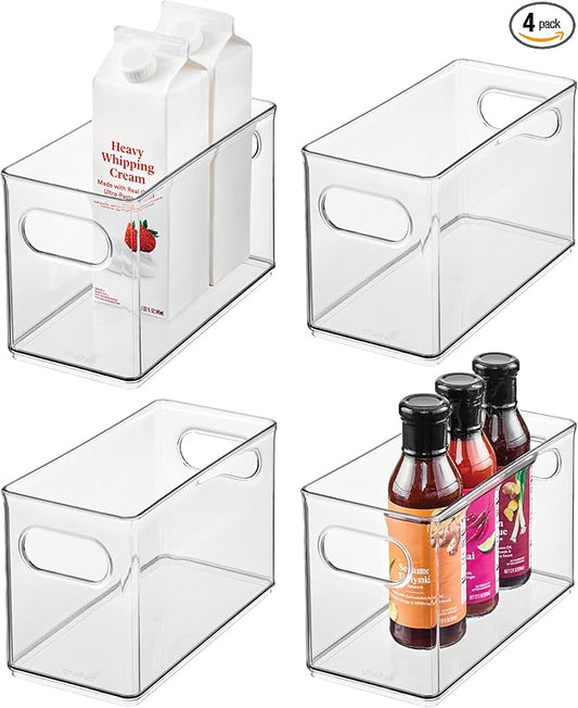 iDesign Slim Clear Plastic Stackable Storage Bin - Narrow Fridge, Pantry, or Kitchen Cabinet Organizer, 4-Pack