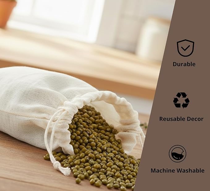 PurpleEssences Empty Spice Bags for Cooking Soup - Natural Unbleached Cotton Muslin Drawstring Cheesecloth Bags for Tea, Herbs, Bone Broth, Cold Brew & Straining - Natural (4, 4 x 6 Inch)