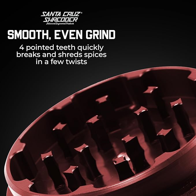 Santa Cruz Shredder Metal Spice Grinder Knurled Top for Stronger Grip 3-Piece Medium 2.2" (Red)