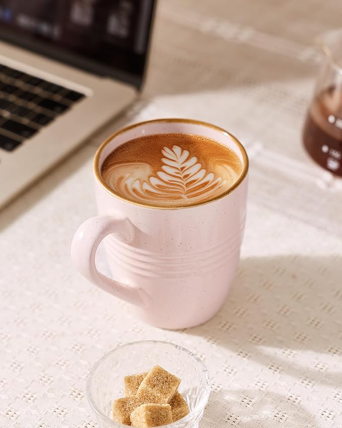 famiware Jupiter Coffee Mugs Set of 4, 14 OZ Coffee Mug, Microwave and Dishwasher Safe, Coffee Cups with Handle for Coffee, Tea, Cocoa, Milk, Light Pink