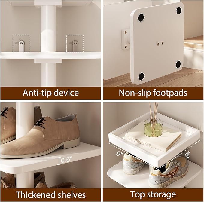 Narrow Shoe Rack for Entryway - Wood Narrow Shoe Rack with Compact Design for Small Space, 6-Tier Shoe Organizer for Entryway Hallway Bedroom Closet