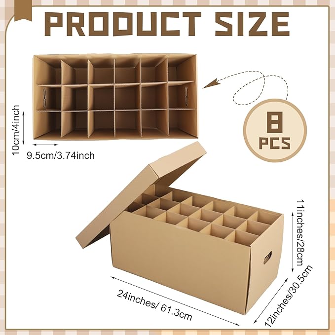 8 Pack Wine Glass Moving Boxes Kitchen Moving Boxes with Handle Kitchen Kit with Lid for Dish Glassware (24 x 12 x 11 Inches)