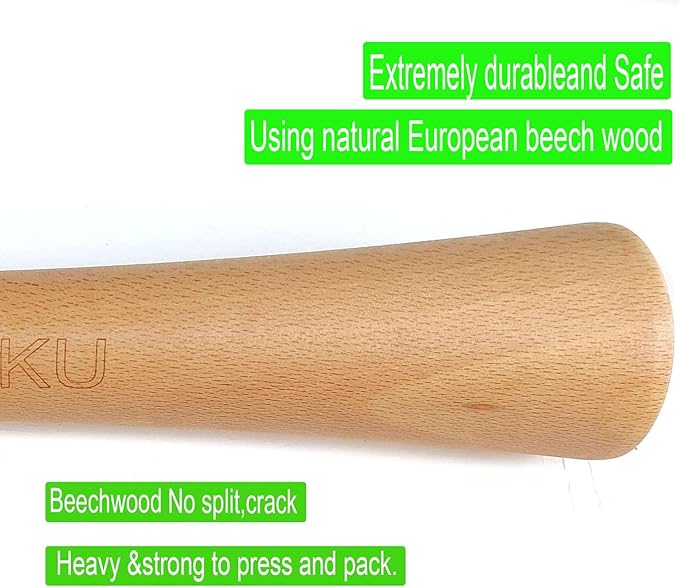 16"Heavy Cabbage Pounder Natural Beech Wood for Fermentation Crocks and Mason Jars Sauerkraut pounder/Tamper for Packing Down Fermented Foods like Kimchi
