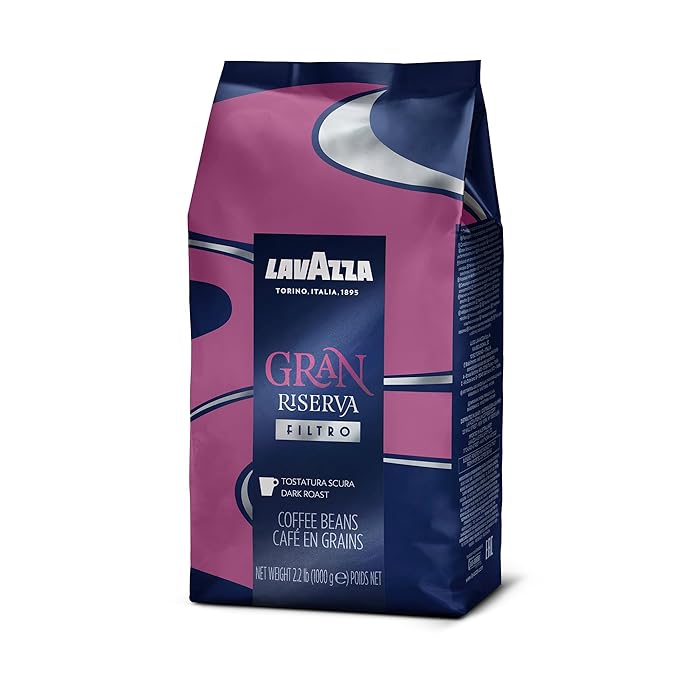 Lavazza Gran Riserva Filtro Whole Bean Coffee Dark Roast 2.2LB Bag, 100% Natural Arabica, Authentic Italian, Cocoa and Caramel aromatic notes (Pack of 6)