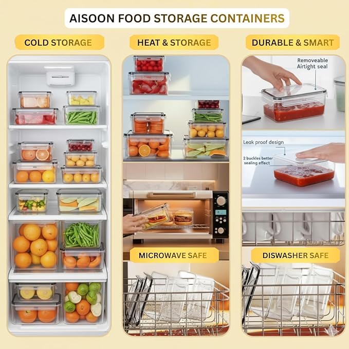 AISOON 40 Pcs 85oz Large Food Storage Containers with Lids, Reusable Meal Prep Containers for Kitchen Pantry Storage, Airtight Leakproof & BPA-Free, Freezer, Microwave & Dishwasher Safe
