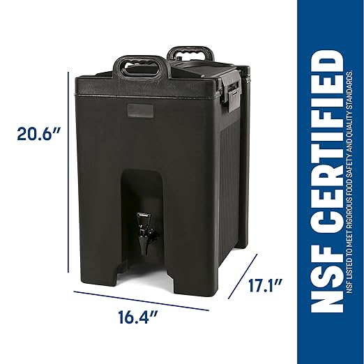 Carlisle FoodService Products Cateraide Insulated Beverage Dispenser with Handles for Catering, Kitchen, and Restaurants, Plastic, 10 Gallons, Black