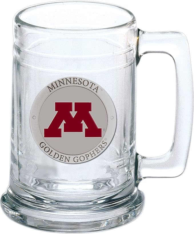 Heritage Pewter Minnesota Beer Stein Glass | 15 Ounce German-Style Beer Glass | Intricately Crafted Metal Pewter Alma Mater Inlay