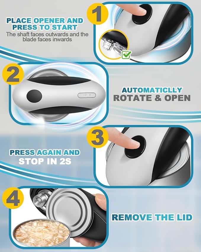 Electric Can Opener, One-Touch Automatic Hands Free Can Opener, Smooth Edge, Rechargeable Cordless Can Opener Fits Most Cans, Great for Seniors & Arthritis