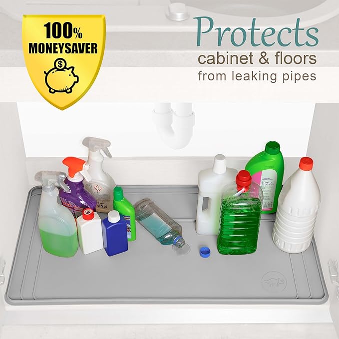 The Original Under Sink Mat - Silicone Waterproof mat, Trimmable, Easy to Clean, Kitchen cabinet liner, Undersink waterproof mat, Disinfection Surface - 34" x 22" or smaller