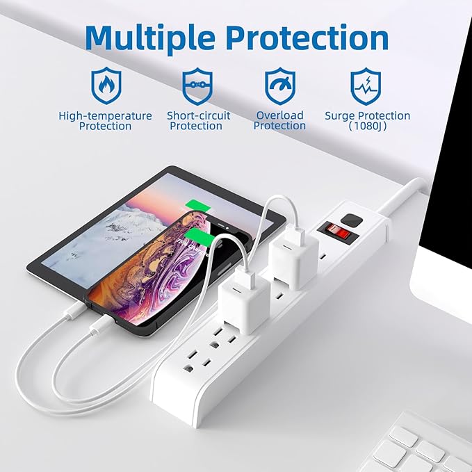 Surge Protector Power Strip, 4 Feet Extension Cord, 600 Joules Surge Protection, Multiple Protection 6 Outlet Strip, ETL Listed, White (12 FT 1PACK)