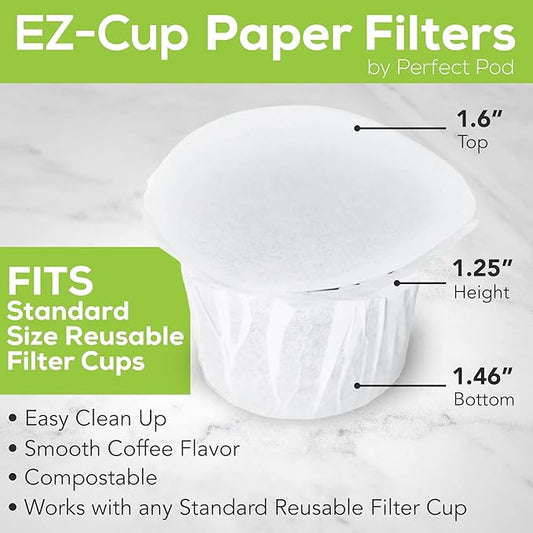 Perfect Pod EZ-Cup Disposable Paper Filters with Patented Lid Design for Reusable Coffee Pods 8-Pack (400 Filters)