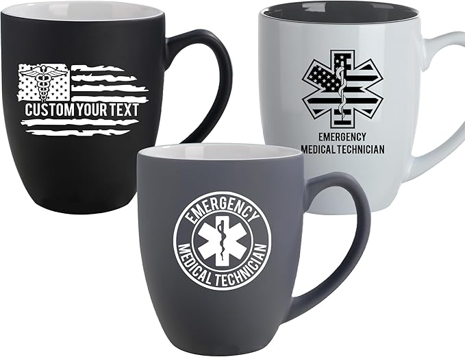 Personalized EMTs Star of Life Mugs, 16oz Custom Coffee Mug with Engraved Name & Text, Funny Gifts for Paramedics and EMTS, Christmas Birthday Gift for EMTs Emergency Nurse Friends Coworkers