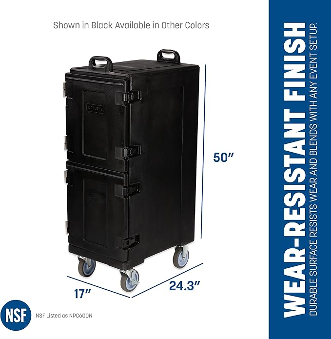 Carlisle FoodService Products Cateraide Insulated Front Loading Food Pan Carrier with Casters for Catering, Events, and Restaurants, Plastic, 10 Pans, Black