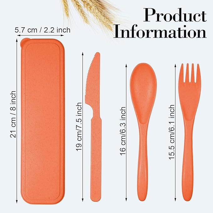 Yahenda 28 Sets Reusable Travel Utensils Set with Case Wheat Straw Cutlery Portable Spoon Knife Fork Tableware Lunch Box Accessories Bulk for Adults Travel Picnic Camping Utensils Gifts (Multicolor)