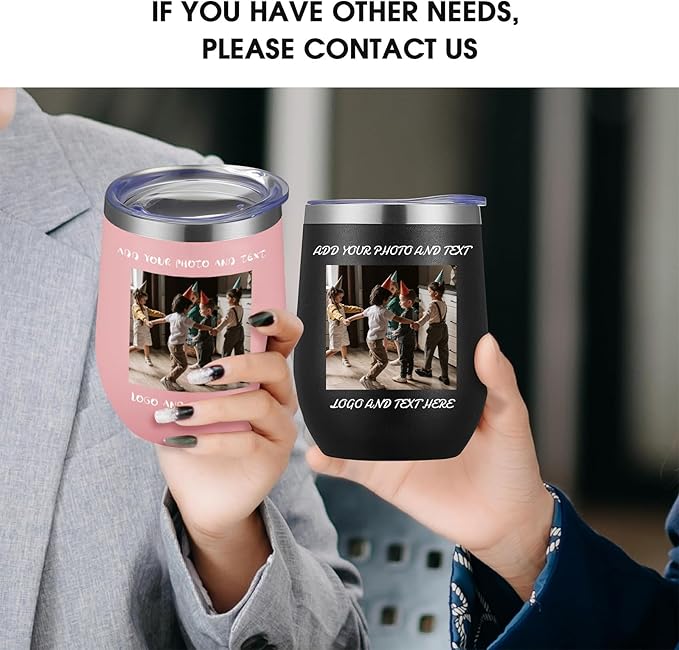 24 Pack Personalized Wine Tumbler,12oz Custom Stainless Steel Coffee Mug,Tumblers with Lids,Customizable with Picture and Names Engraving,Suitable for Woman,Men,Families and Travel