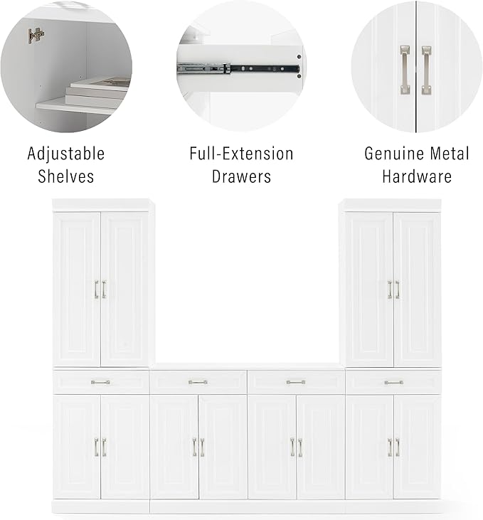 Crosley Furniture Stanton 3-Piece Traditional Sideboard Buffet Cabinet and Kitchen Storage Pantry Set, White