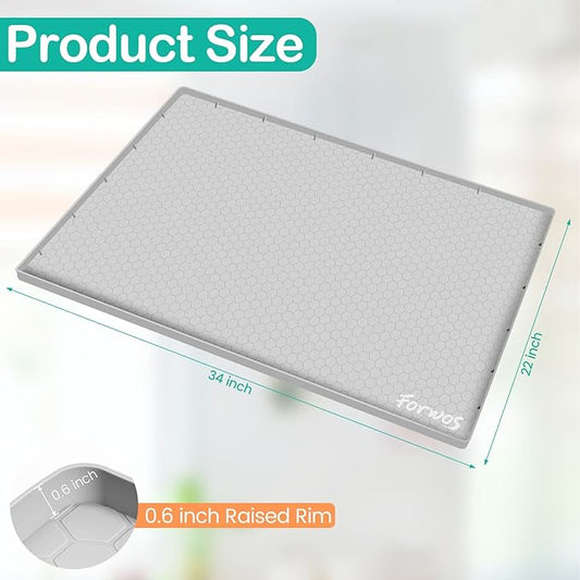 Waterproof Under Sink Mat 34" x 22", Silicone Cabinet Liner, Rubber Protector for Kitchen and Bathroom, Keeps Cabinets Clean, Dry, and Organized (Light Grey)