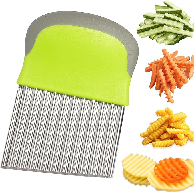 Suuker Crinkle Cutter for Veggies, Stainless Steel French Fry Cutter for Potatoes, Carrots, Cucumbers, Wavy Chopper, Onion Chopping Tools Kitchen Dicer Gadget