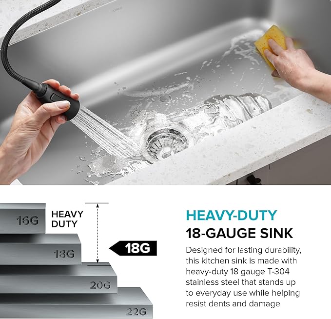 Kraus 19 3/4 Inch Stainless Steel Kitchen Sink, Durable 18 Gauge Single Bowl Kitchen Sinks Undermount, KBU11
